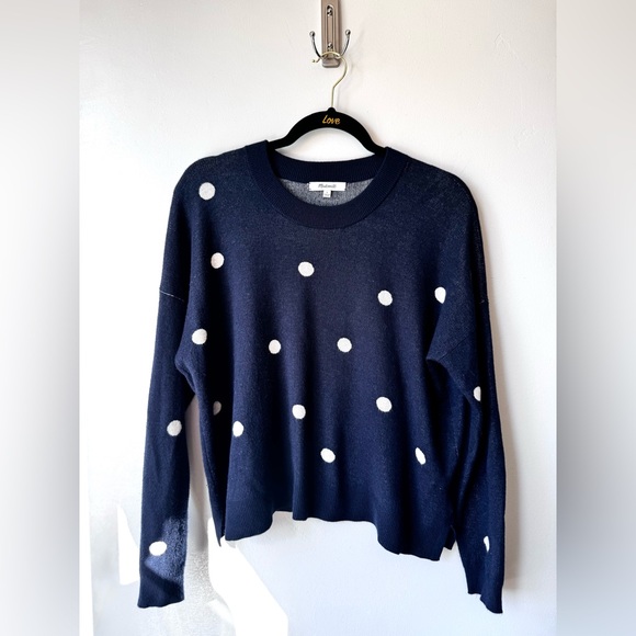 Madewell Sweaters - Madewell Blue Knit Polka Dot Sweater